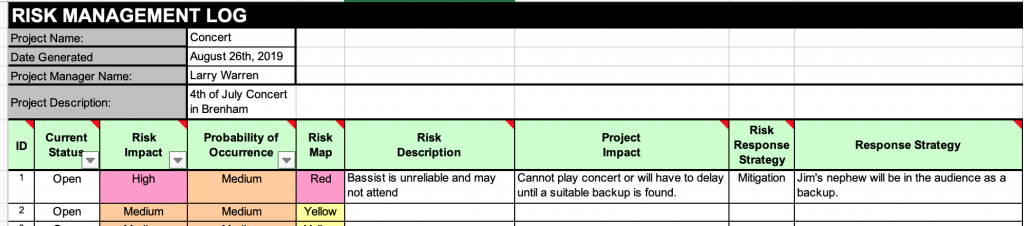 risk management log