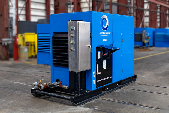 A blue rotary screw air compressor