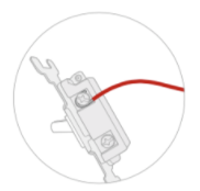Red load wire connected to the top of a terminal
