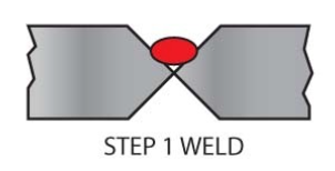 Initial weld after grooving, but before backgouge