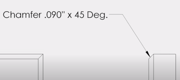 Chamfer callout using length and angle