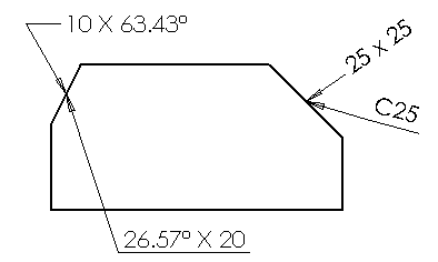 Various styles of chamfer dimensioning in Solidworks