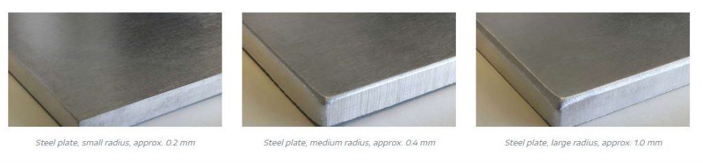 Steel plates with edge break of varying radiuses